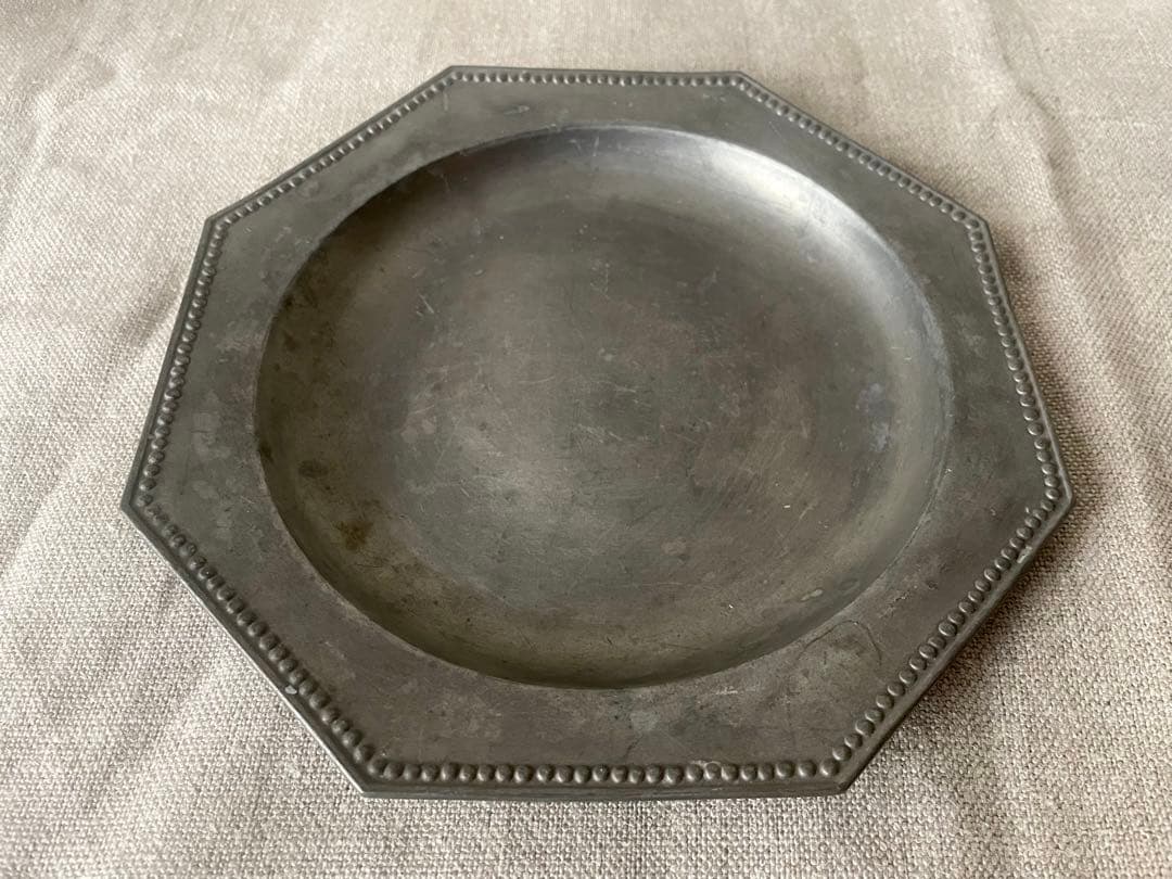 【レア希少】ピューターオクトゴナルプレート エタン フランスアンティーク19世紀