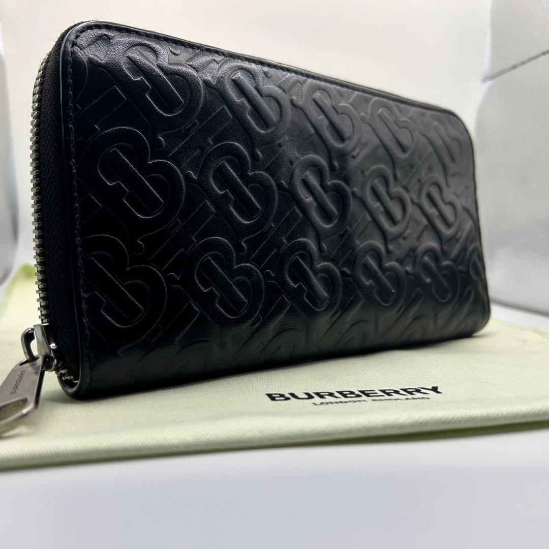 現行✨BURBERRY モノグラムTB ラウンドファスナー 長財布 保存袋 黒