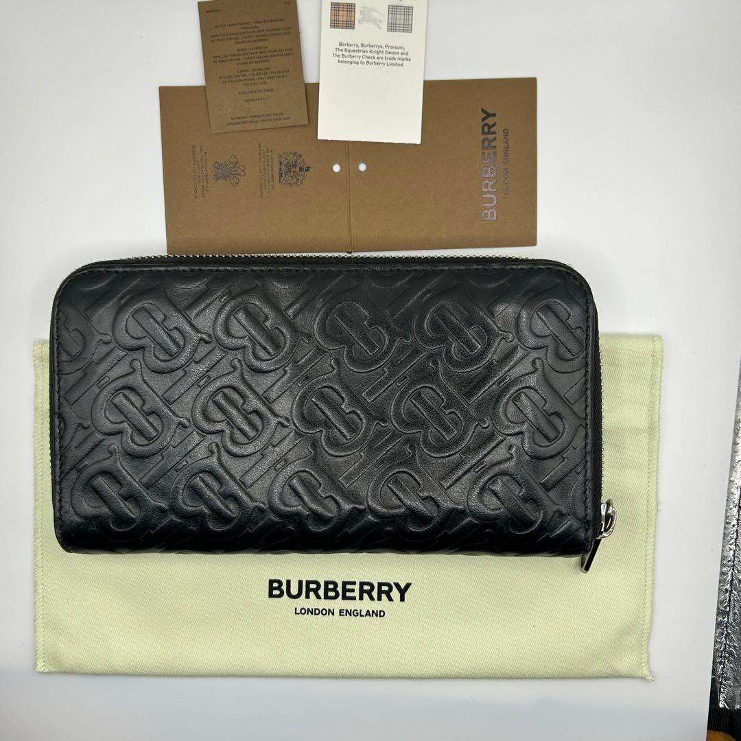 現行✨BURBERRY モノグラムTB ラウンドファスナー 長財布 保存袋 黒