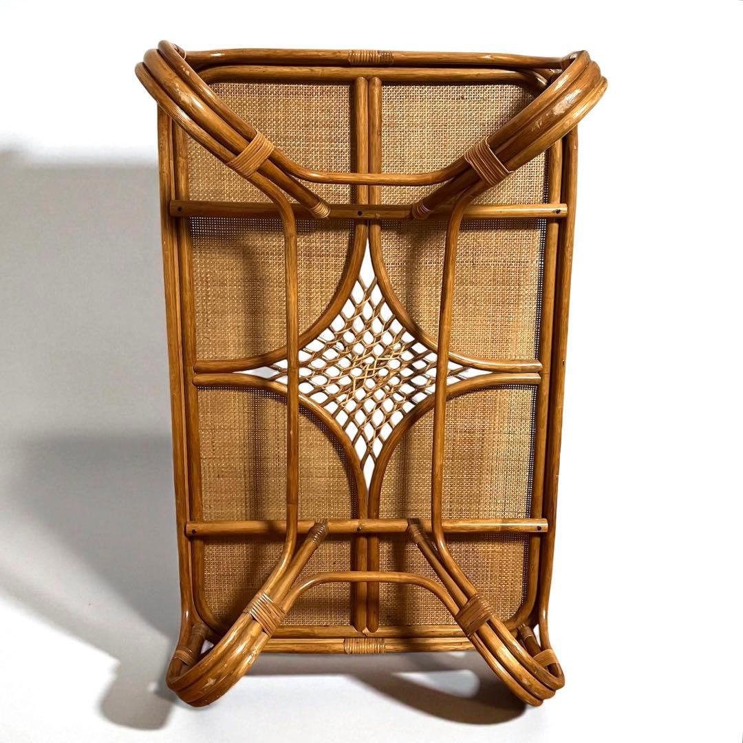 【美品】ラタン製 ローテーブル　センターテーブル　ガラス天板　籐家具　昭和レトロ