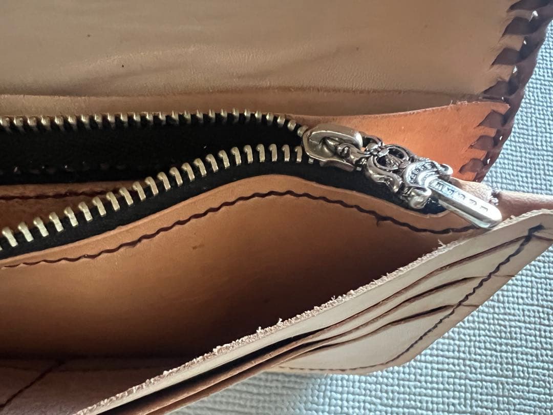 本革　長財布 ハンドメイドレザーカービング　バイカーズウォレットクリスマスセール