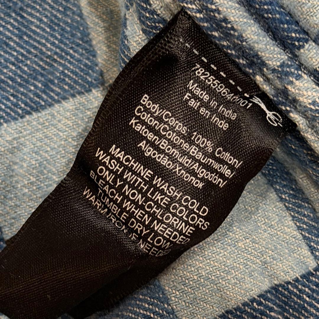 ダブルアールエル ラルフローレン 肉厚デニムシャツ チェック パッチワーク 青系