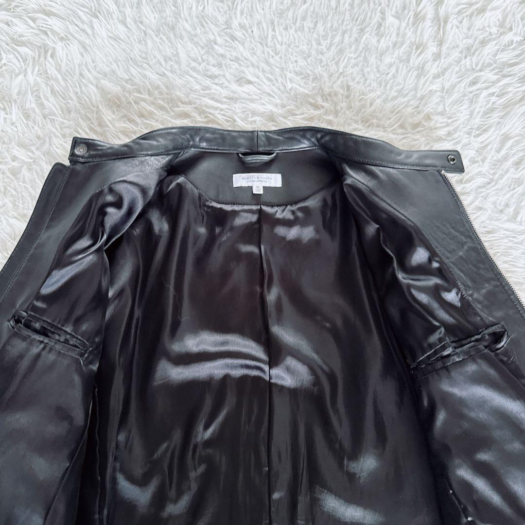 【BEAUTY&YOUTH】シングルライダースジャケット 羊革 ブラック XL