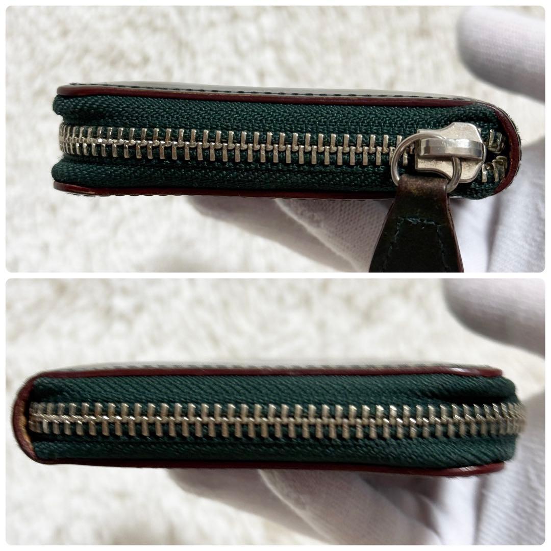 【良品】GANZO コードバン　ラウンドファスナー長財布 ダークグリーン