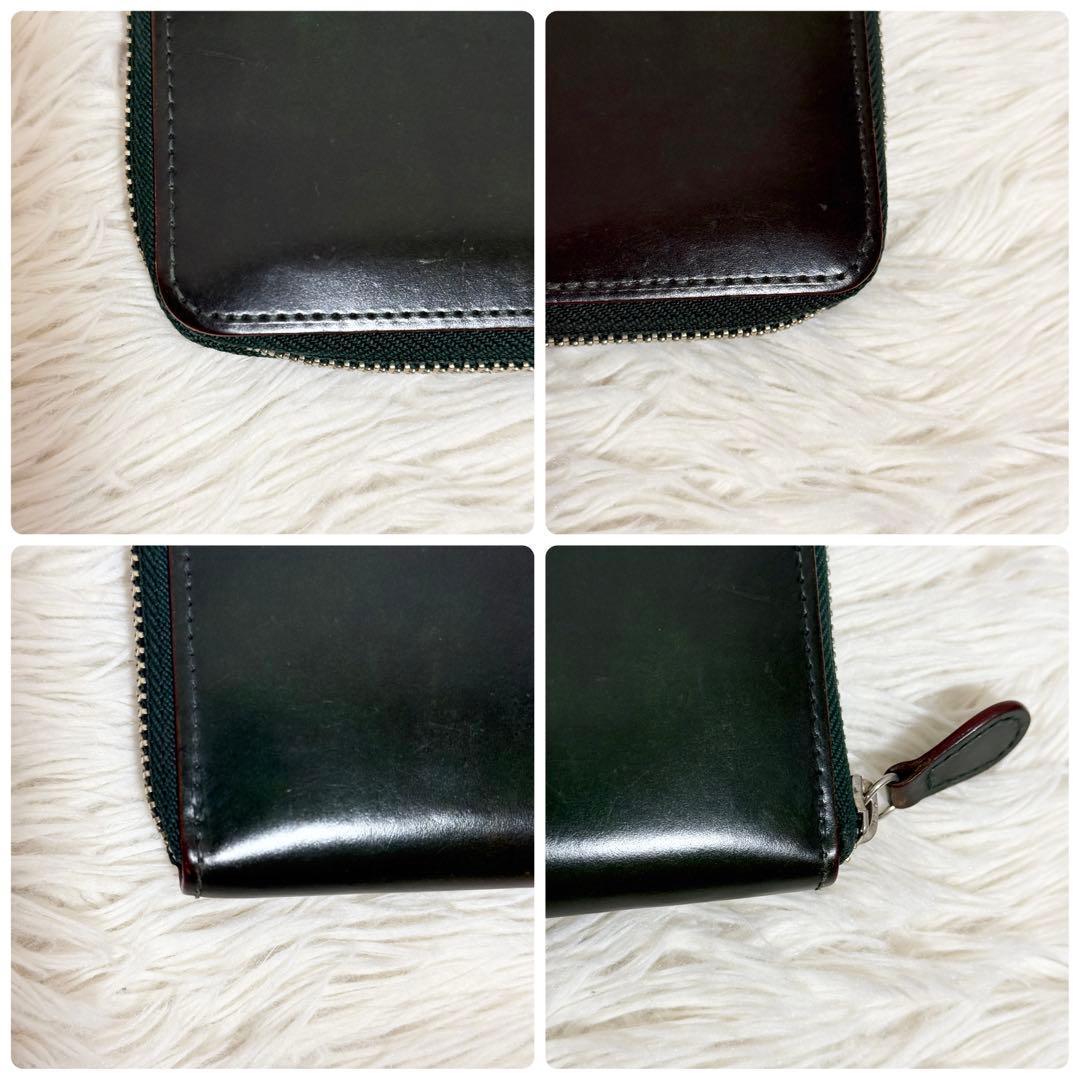 【良品】GANZO コードバン　ラウンドファスナー長財布 ダークグリーン