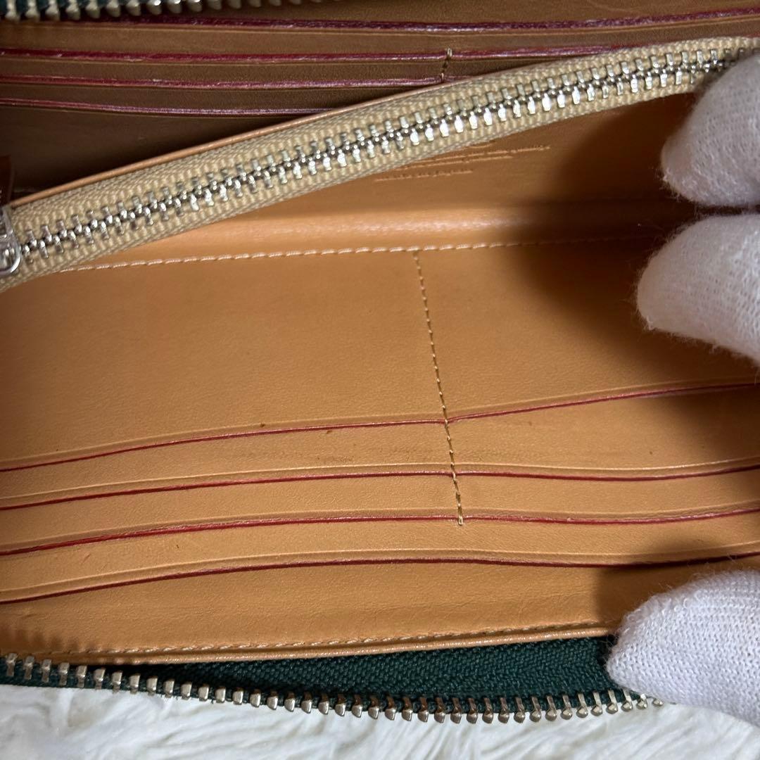 【良品】GANZO コードバン　ラウンドファスナー長財布 ダークグリーン