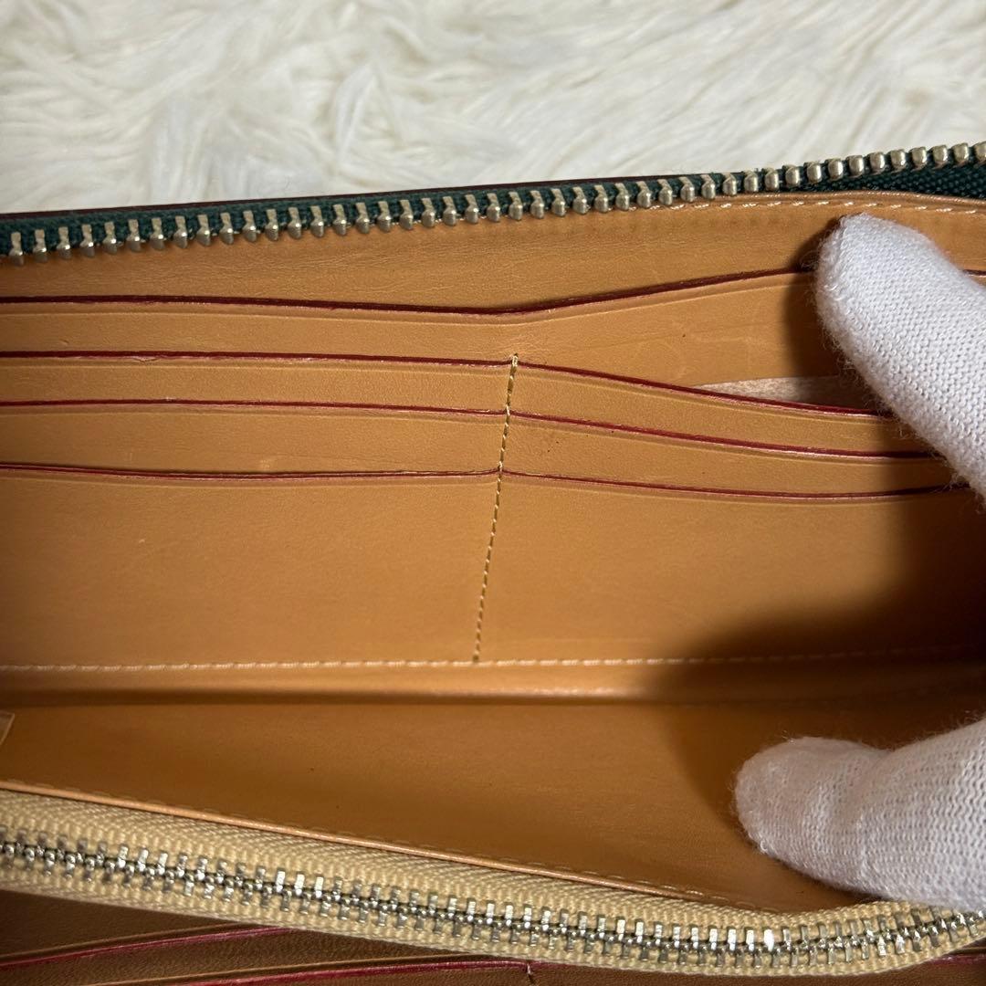 【良品】GANZO コードバン　ラウンドファスナー長財布 ダークグリーン