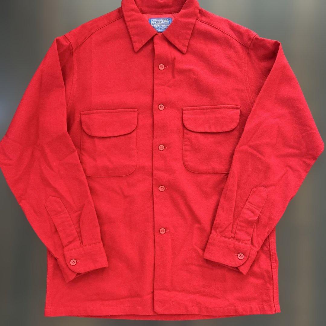 ペンドルトン　70s レッド　単色　オープンカラー　ボックス　ボードシャツ