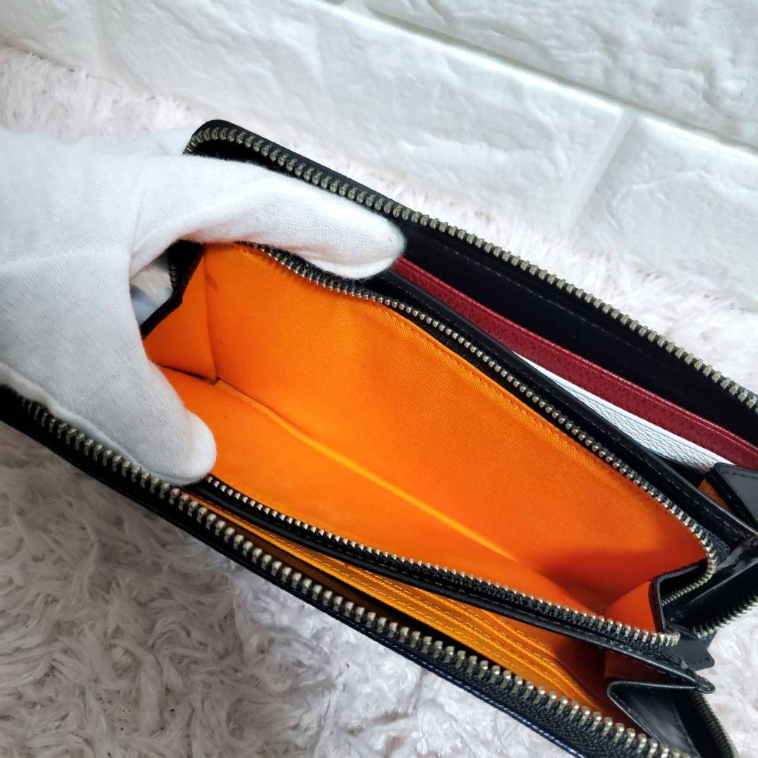 カステルバジャックトリコロール配色ラインロゴラウンドファスナー長財布極美品