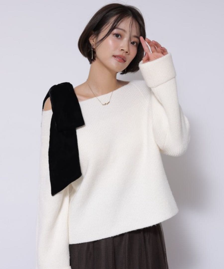 Apuweiser-riche アシメリボンクロップドニット