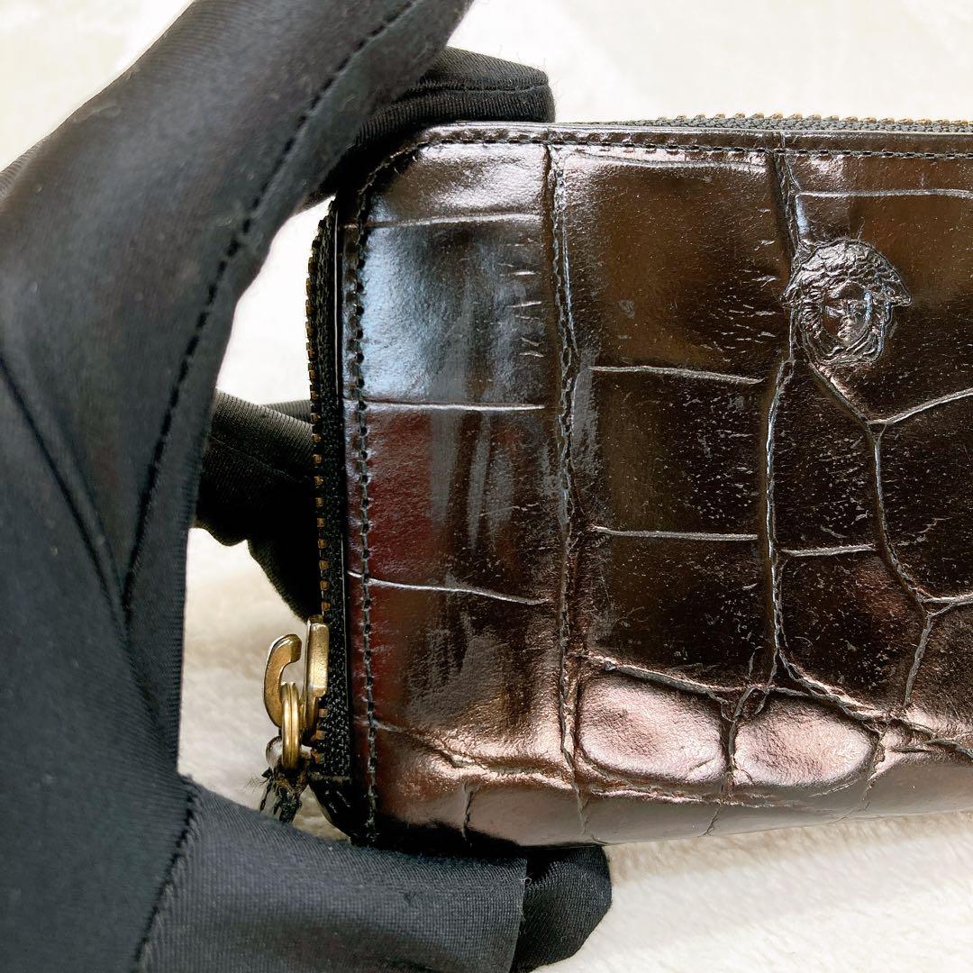 ✨綺麗✨VERSACE ヴェルサーチ ケース クロコ型押し ブラック