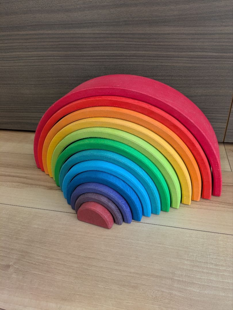 正規品【グリムス】アーチレインボー特大 虹色トンネル 　木製虹色アーチ型知育玩具