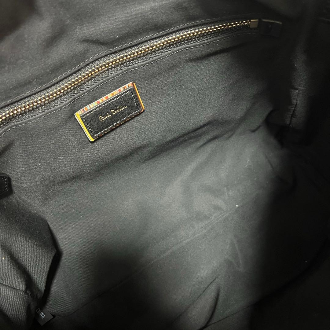 美品ポールスミス ビジネスバッグ レザー 黒 マルチストライプ コンパクト