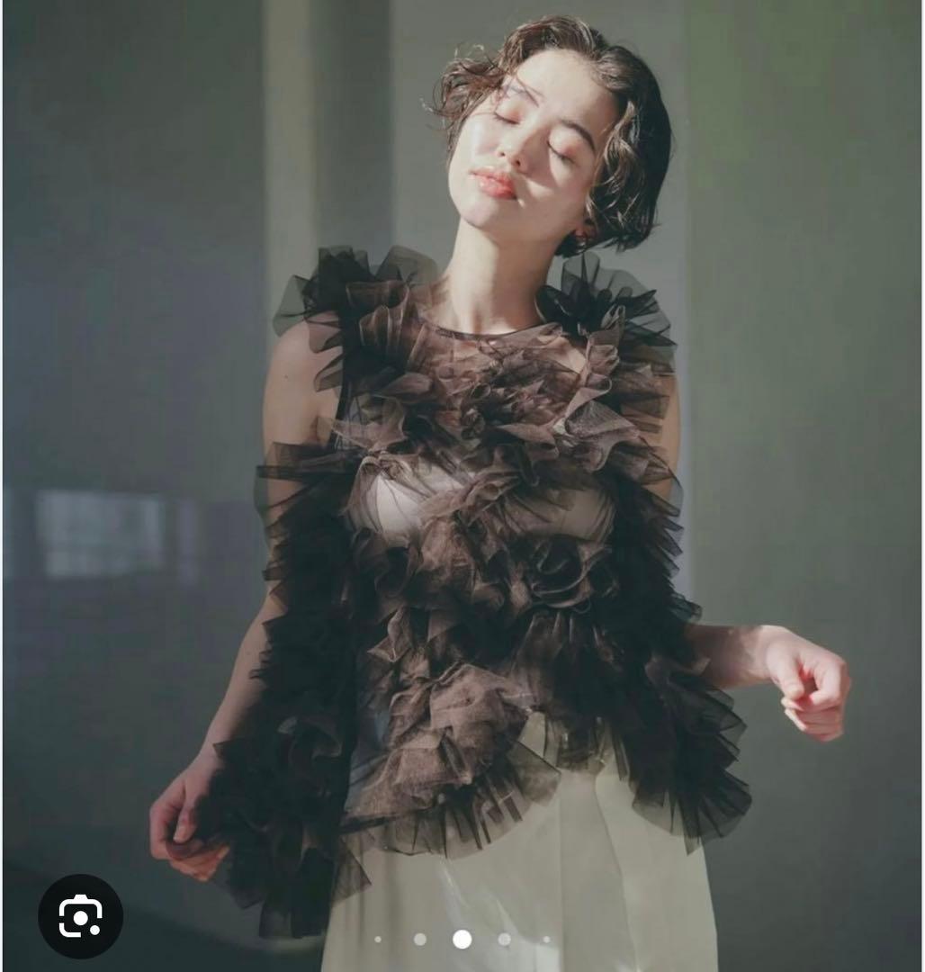 NOTRE emor asymmetry tulle tops ブラウン