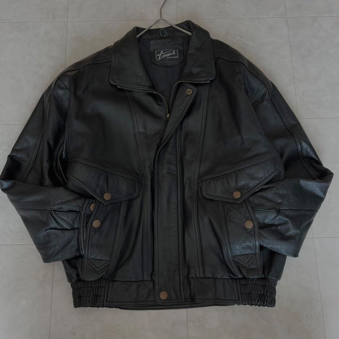 レザーボンバージャケット 短丈 ヴィンテージ Lサイズ ブラック