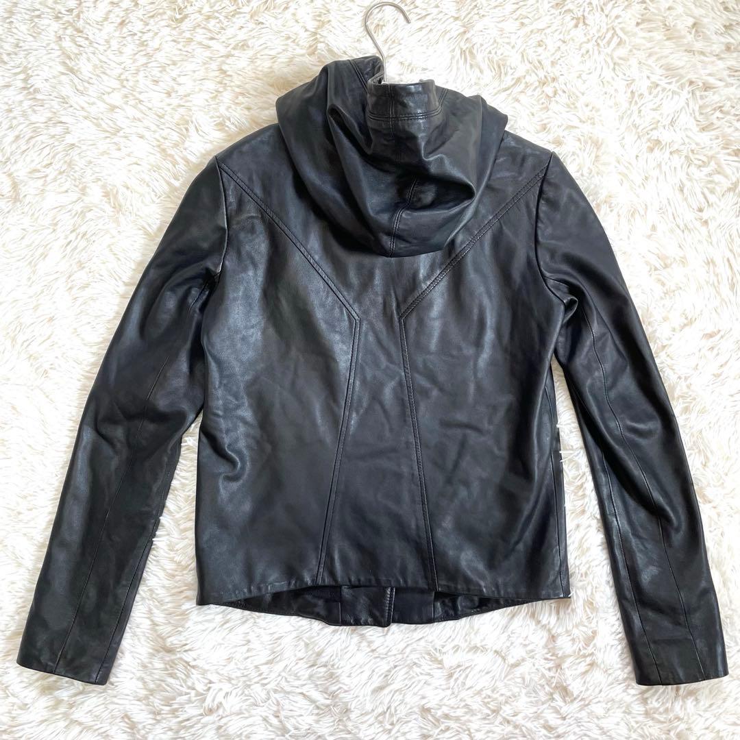 ヘルムートラング　フード　ラムスキン レザージャケット　ライダース　XS