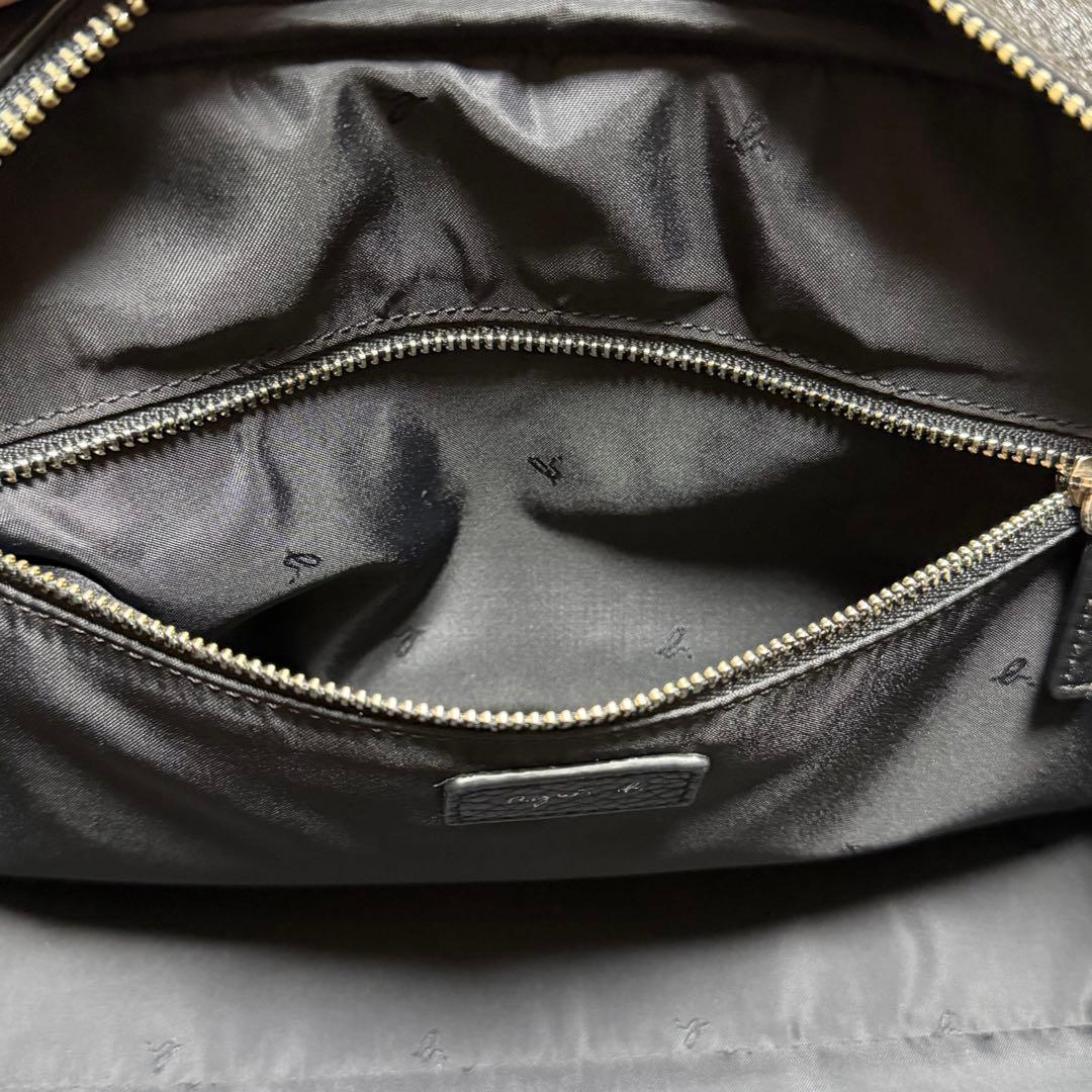 美品 agnes b 本革 2way ミニボストンバッグ エンボスロゴ ブラック