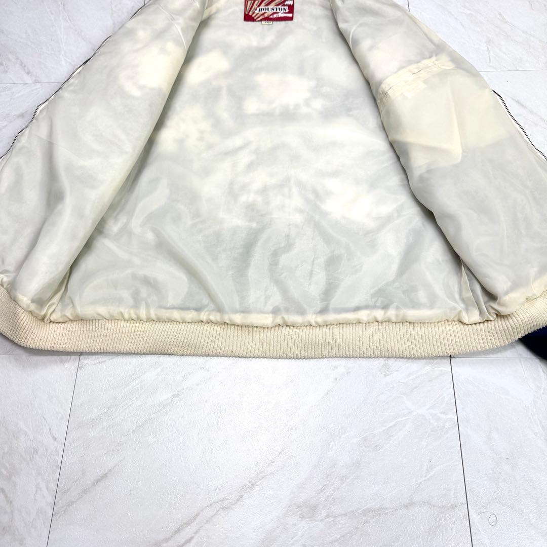 Houston スカジャン 別珍 龍 鳥 ベロア 刺繍 L ネイビー