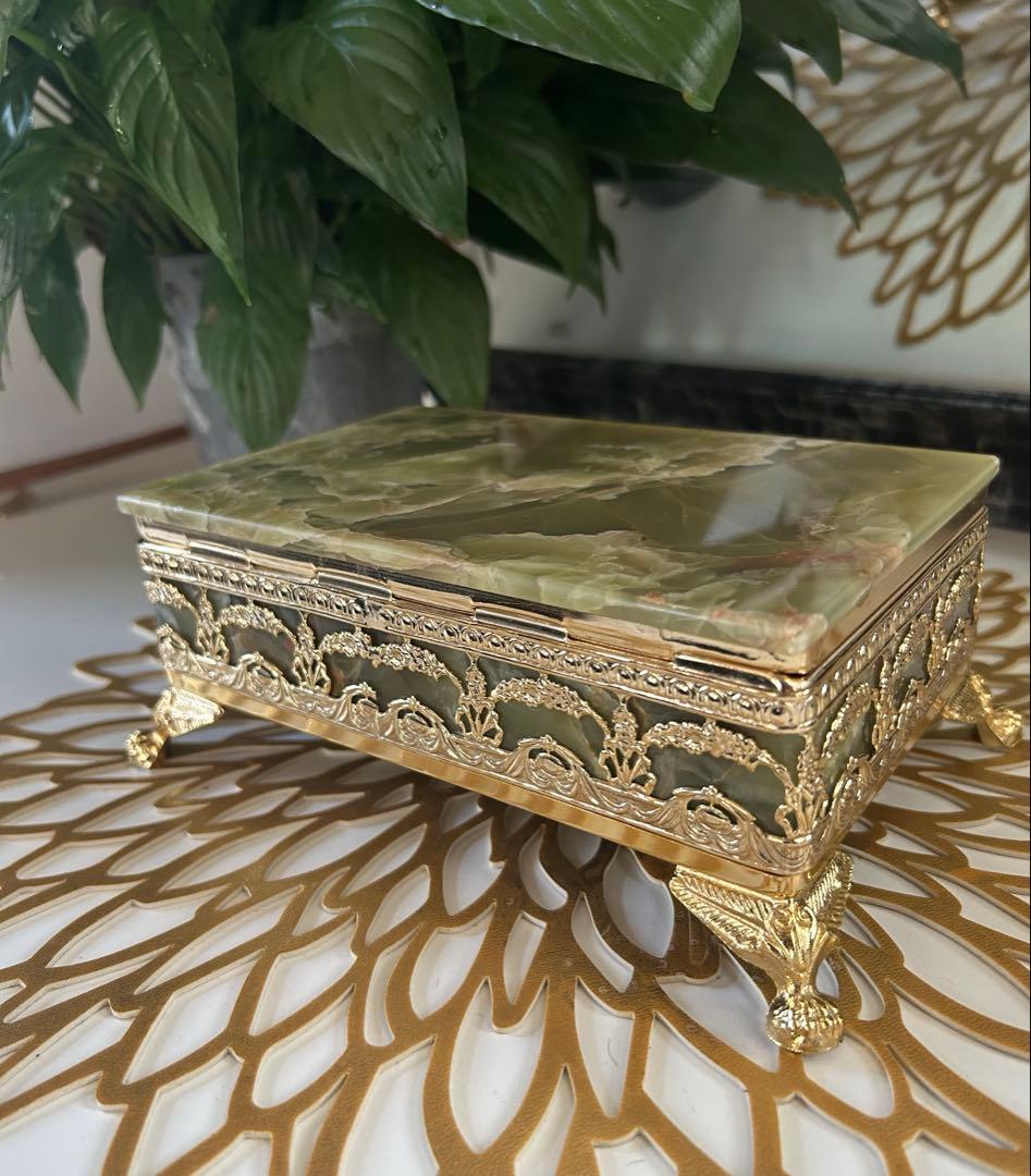 大理石 アンティーク　オニキス　グリーン　ジュエリーボックス　小物入れ