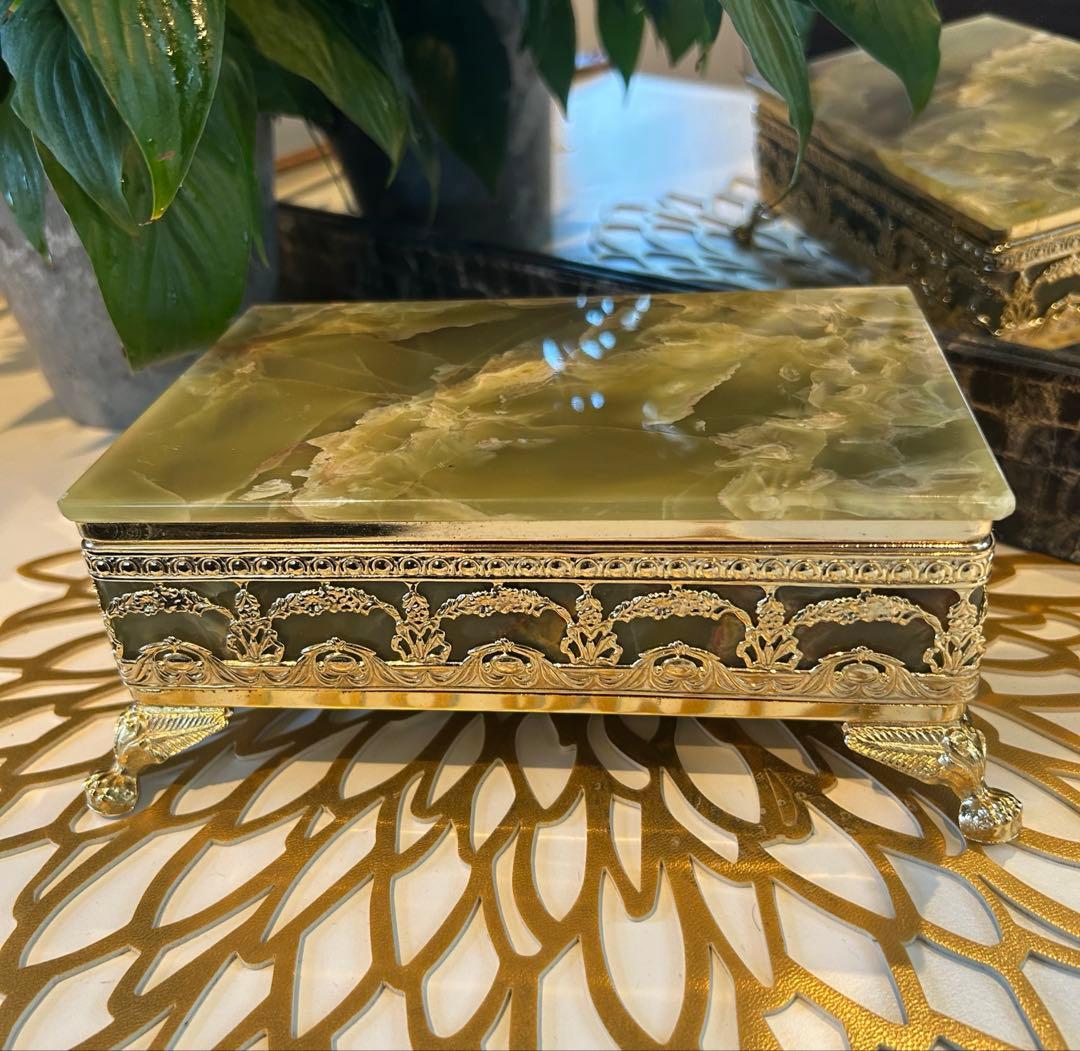 大理石 アンティーク　オニキス　グリーン　ジュエリーボックス　小物入れ