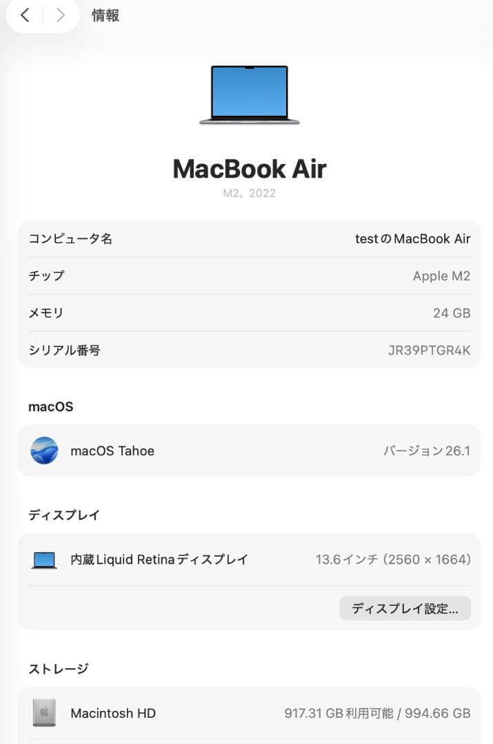 【極美品】M2 MacBook Air 24GB 1TB