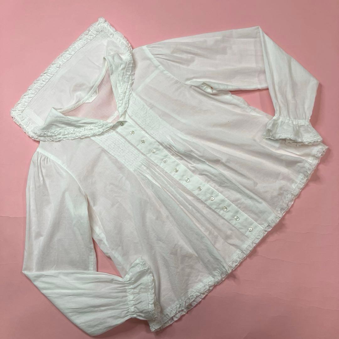 ピンクハウス 白 ピコフリル ピンタック 使い セーラーブラウス