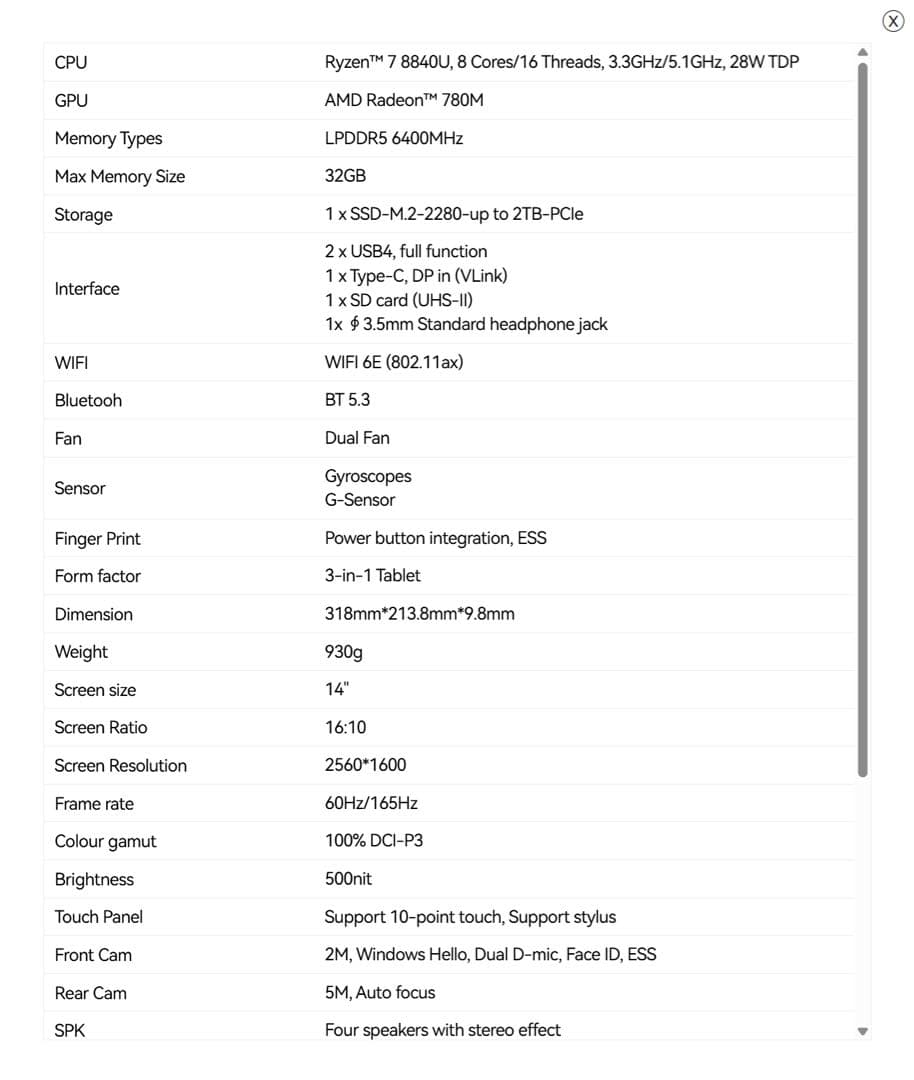 Windowsノート本体 MINISFORUM V3 3-in-1 Ryzen 7 8840U 32GB