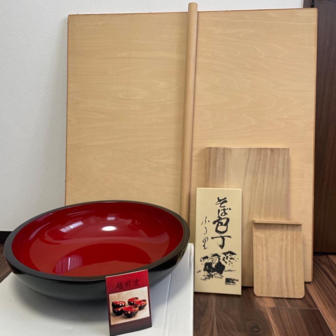 【美品】蕎麦打ちセット　6点　蕎麦打ち道具一式　越前塗り