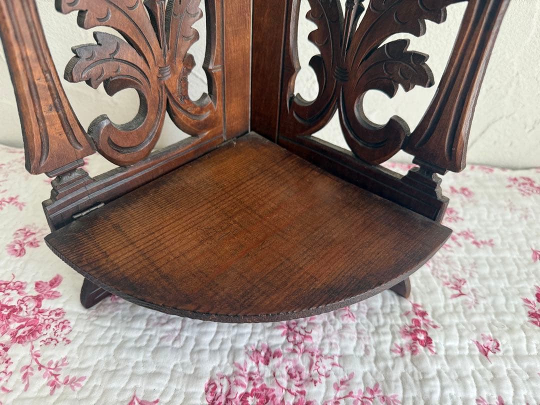 フランスアンティーク　木製コーナーシェルフ　折りたたみ式