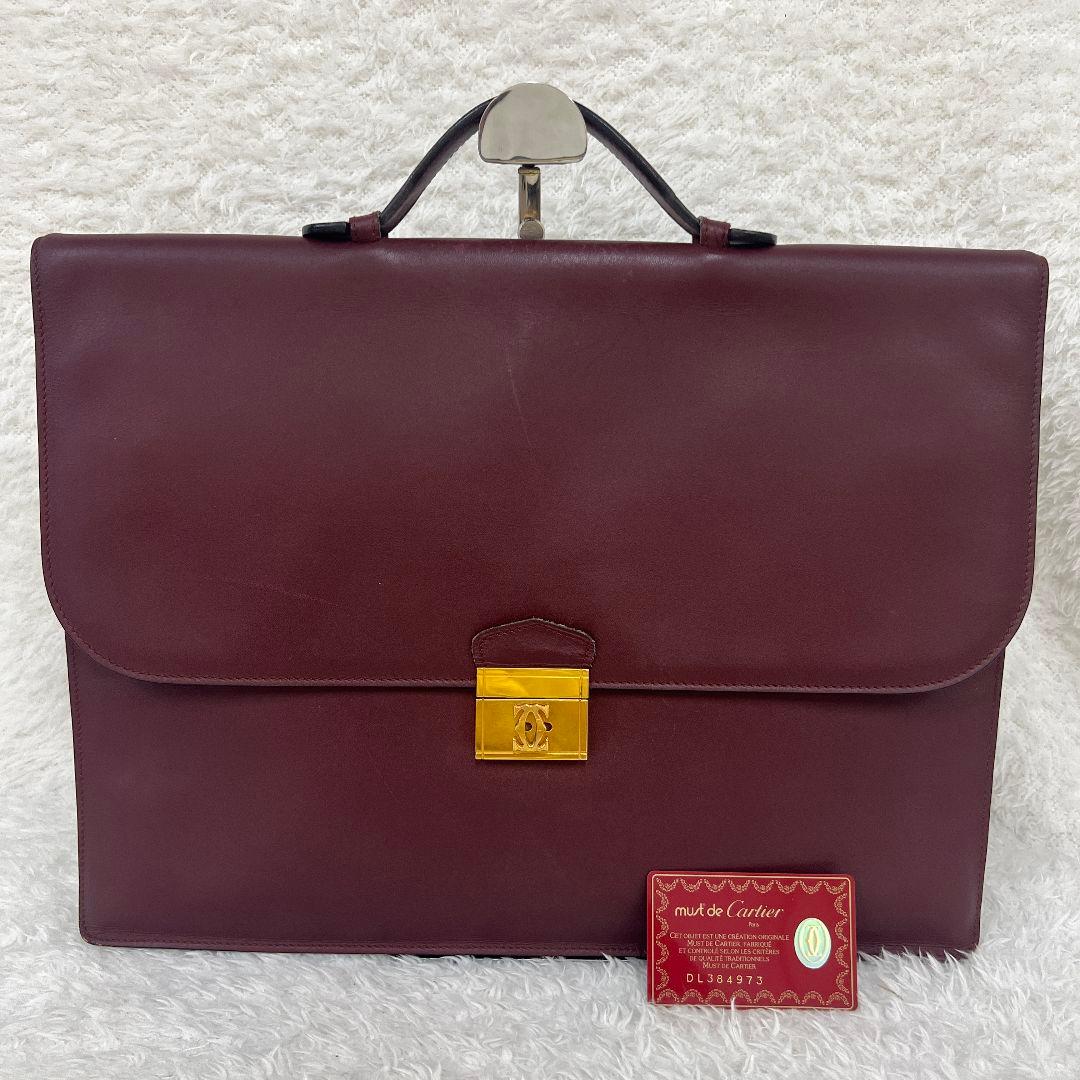 Cartier カルティエ バーガンディ レザー ビジネスバッグ