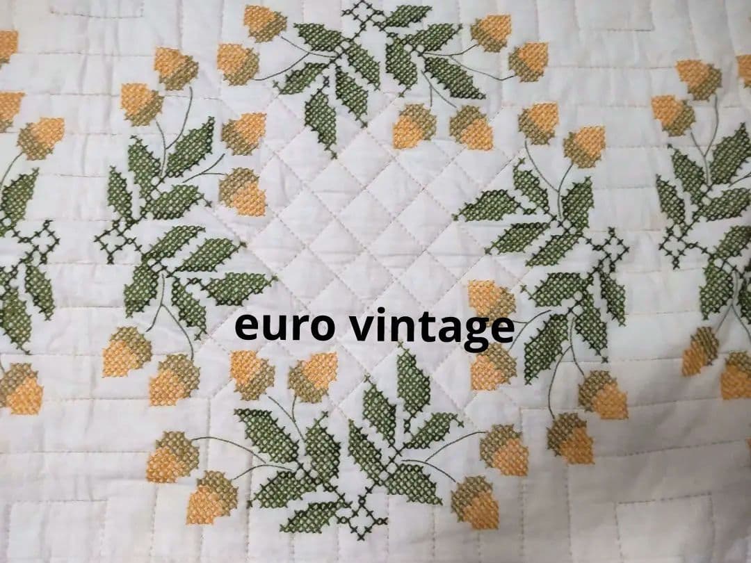 フランスアンティーク どんぐり ヴィンテージ クロスステッチ キルティング