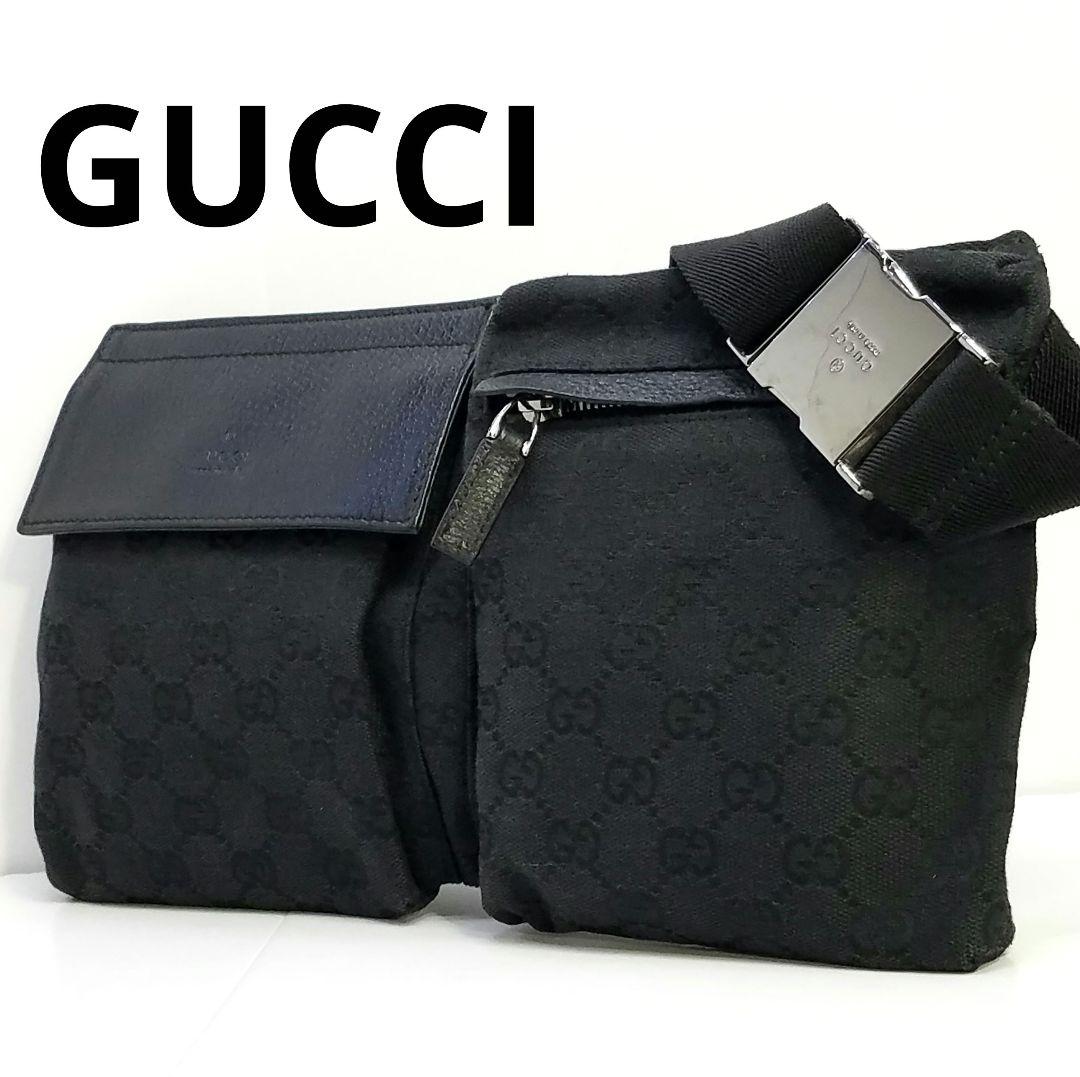 GUCCI グッチ ウエストボディーバッグ 財布 GGキャンバス 黒 ブラック