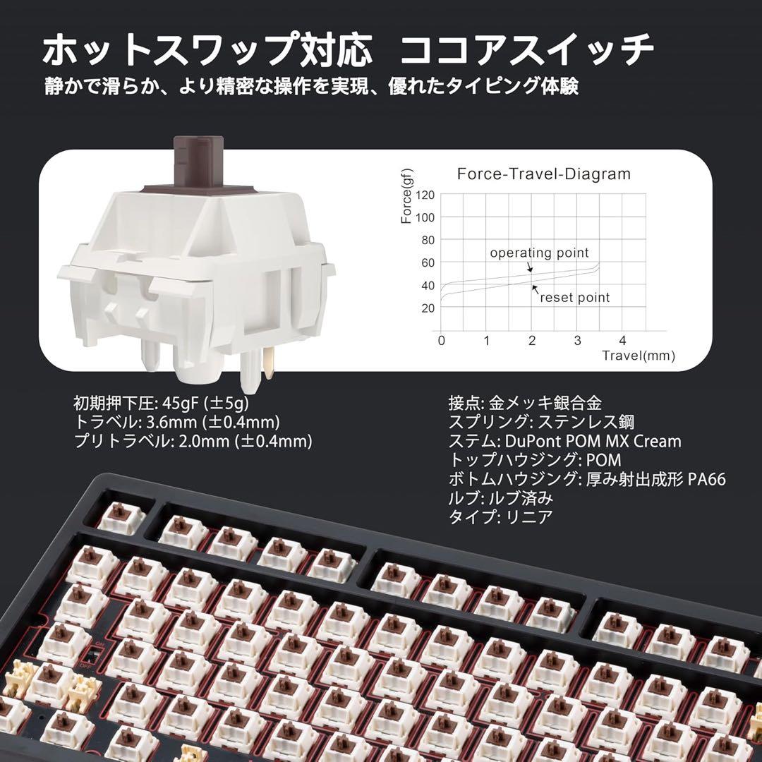 【WOBKEY Rainy 75Pro系モデル】ブラック PCキーボード 打鍵音