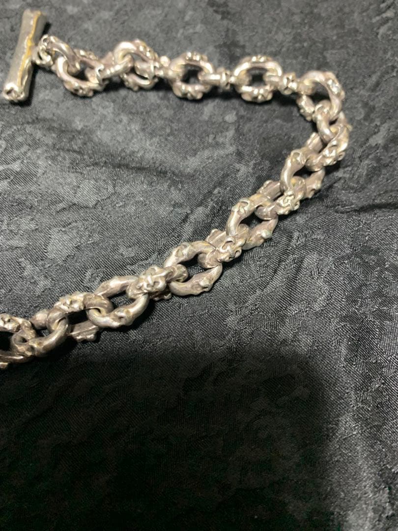 レア！サーティーンデザインズシルバー チェーンブレスレット トグル式スカル&ユリ