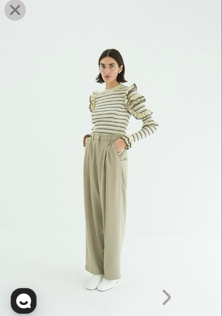 CLANE FRILL SLEEVE KNIT TOPS サイズ1 BORDER