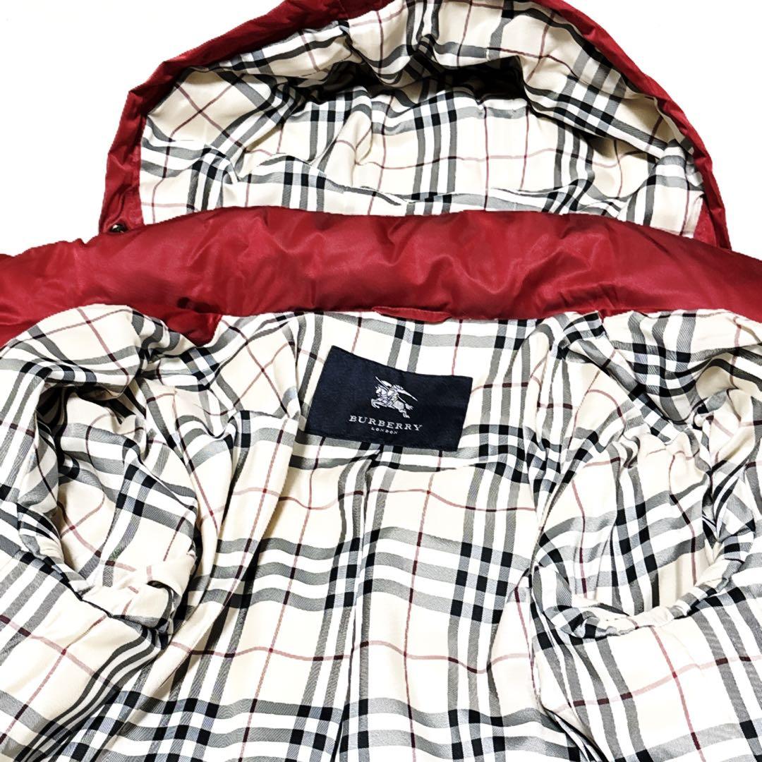 新品級 バーバリーロンドン ダウン ノバチェック 総柄 フード 赤 M 三陽商会