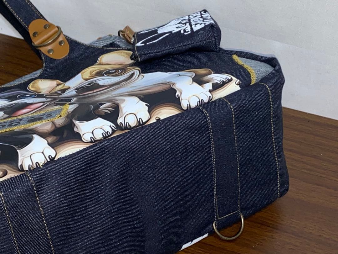 ☆岡山デニム☆ステンシル☆☆フレンチブルドッグ☆4wayあおりバッグ