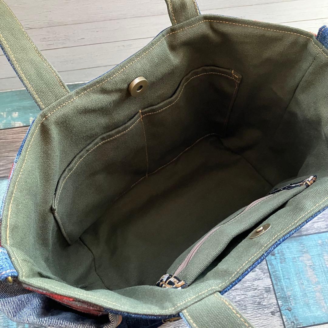 ◆デニム×ネイティヴ柄◆サイドポケット付き トートバッグ 他2点