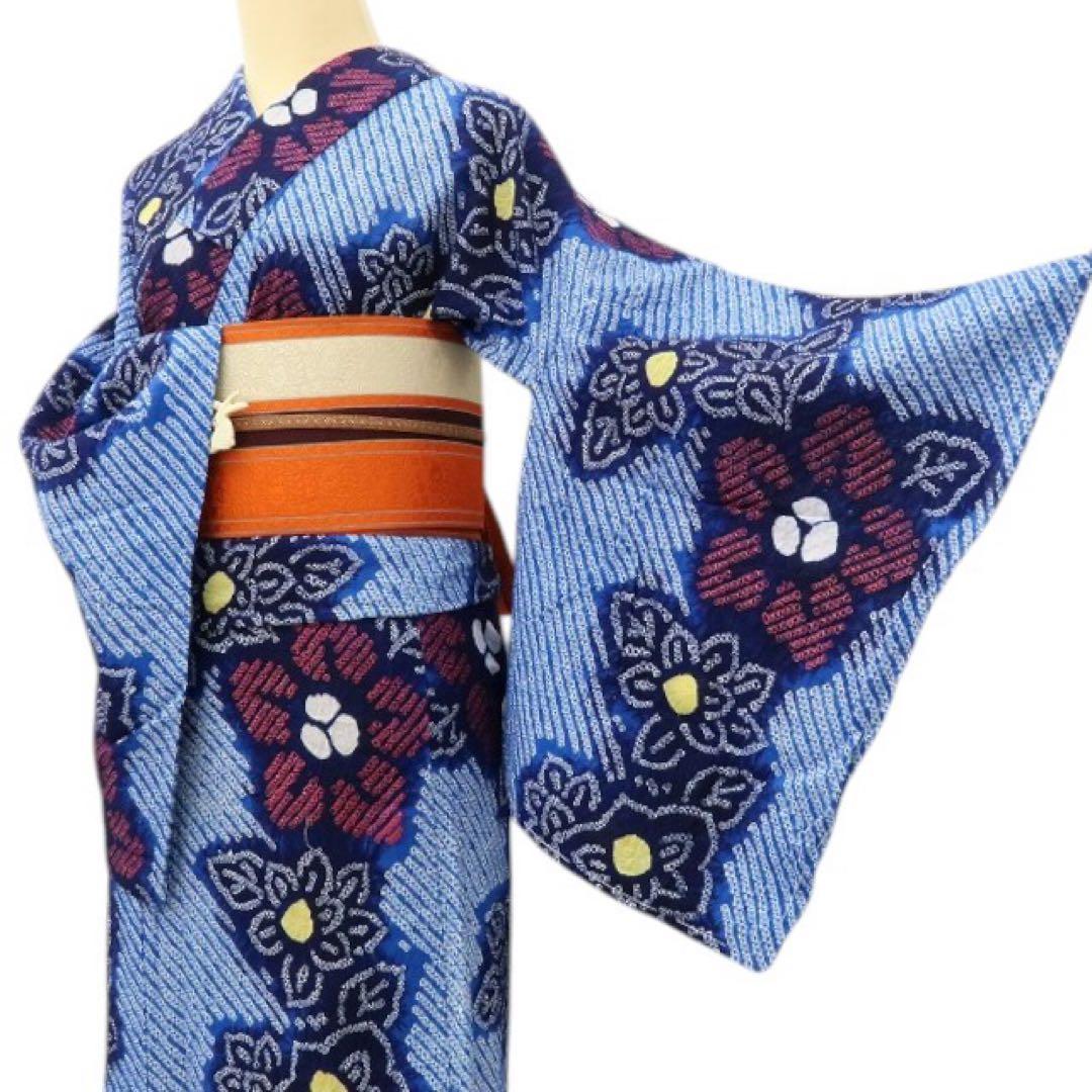 美品未着用 有松鳴海絞り 桔梗 綿 高級浴衣 着物 A3106