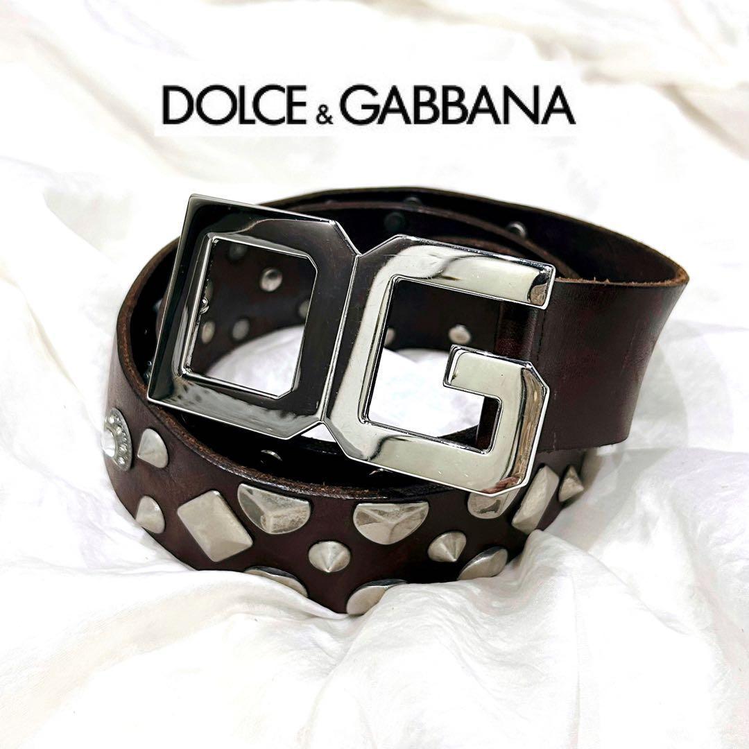 美品 希少✨ドルチェアンドガッバーナ デカロゴ ベルト シルバー レザー