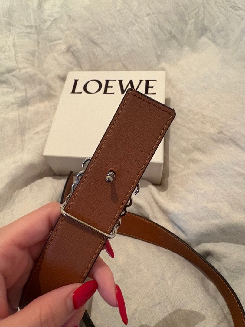 LOEWE レザーベルト ブラック シルバーアナグラム サイズ100