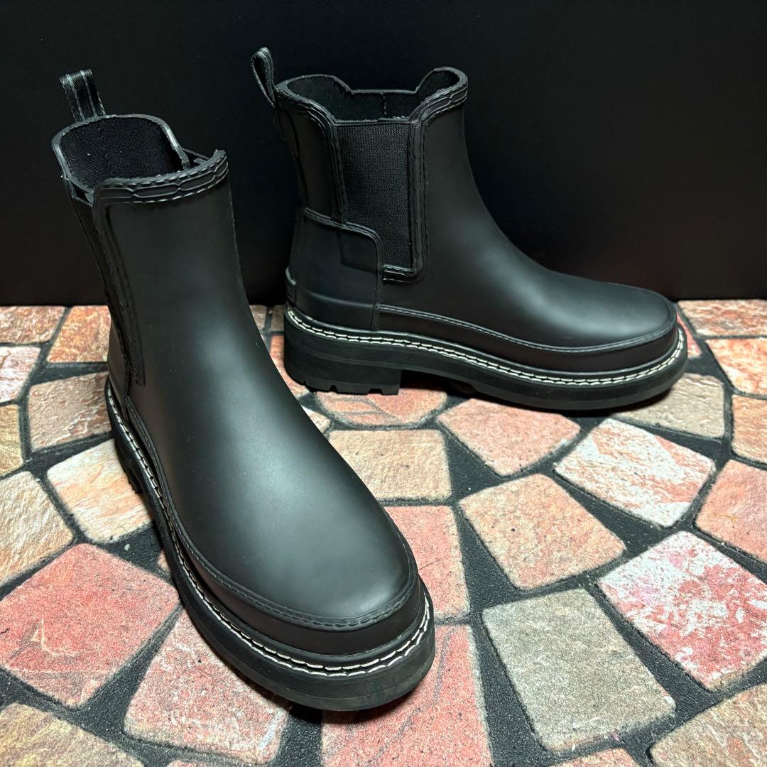 ほぼ新品 ハンター　ショートブーツ　厚底 レインブーツ　25cm ブラック　黒