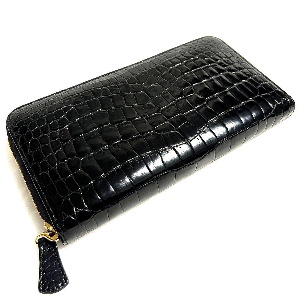 クロコダイル ポロサス 長財布 ラウンドファスナー JRA認定 ゴールドパイソン