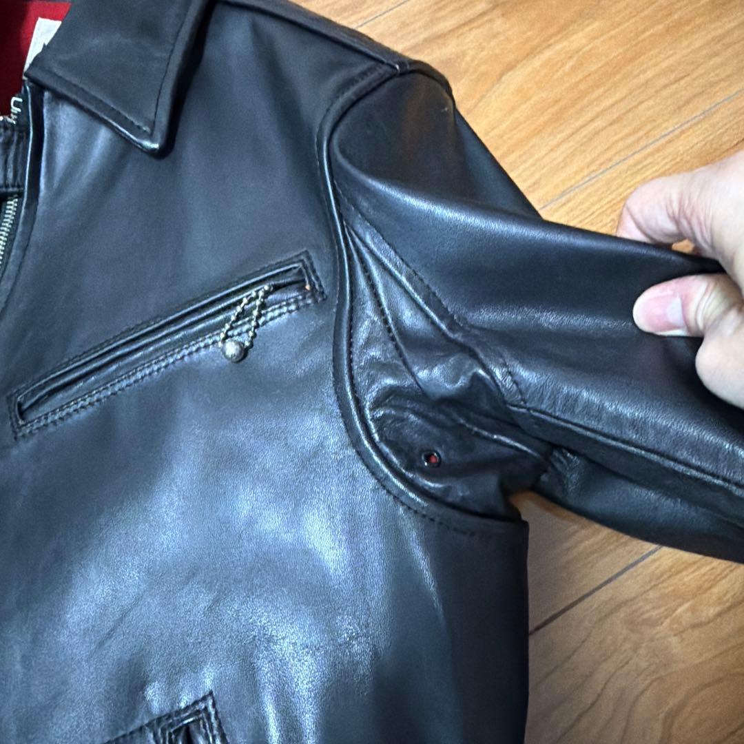 MARKAWARE ブラックレザーライダースジャケット　茶芯