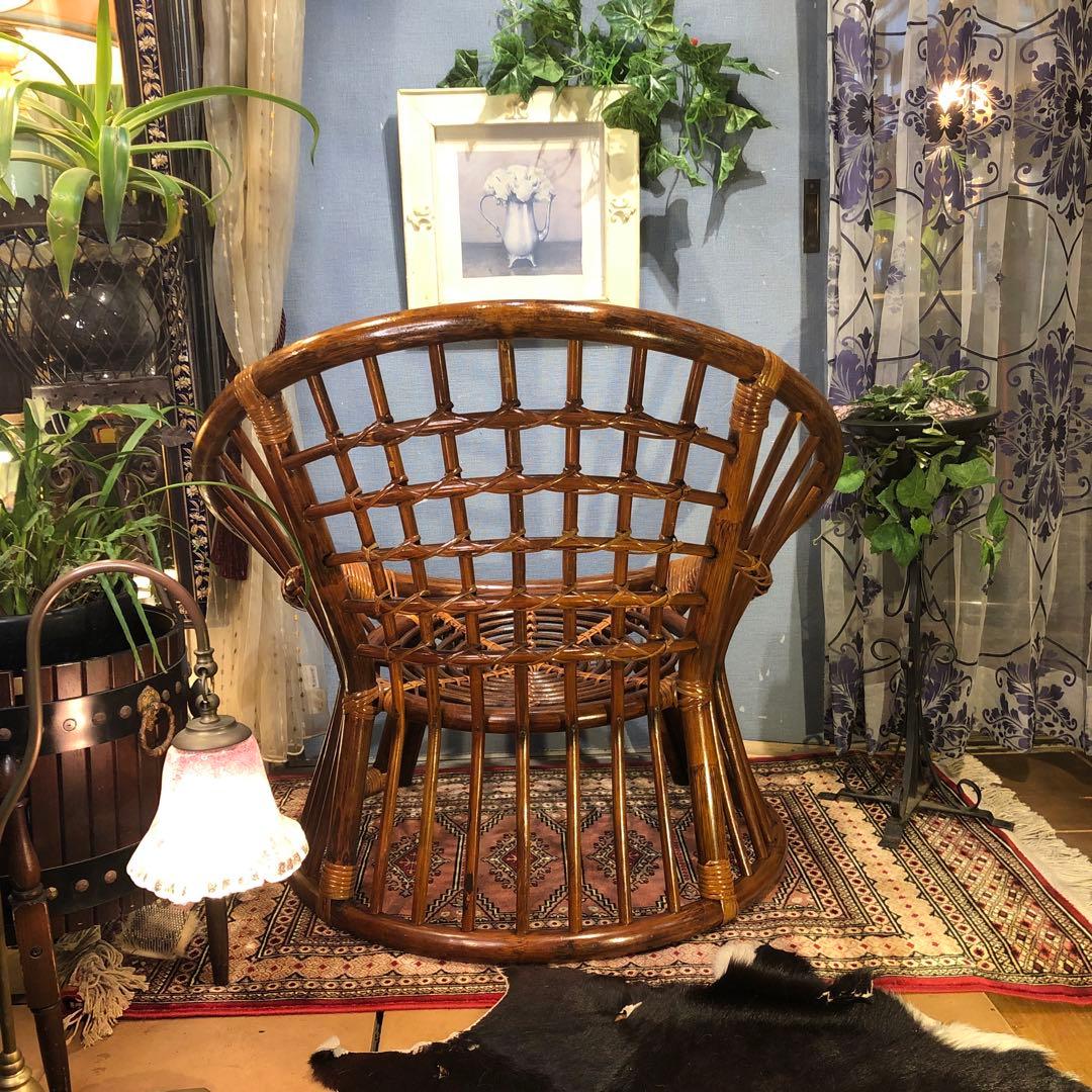 古家具ビンテージ　籐ラタン　シングルチェア 椅子 ラタンチェア