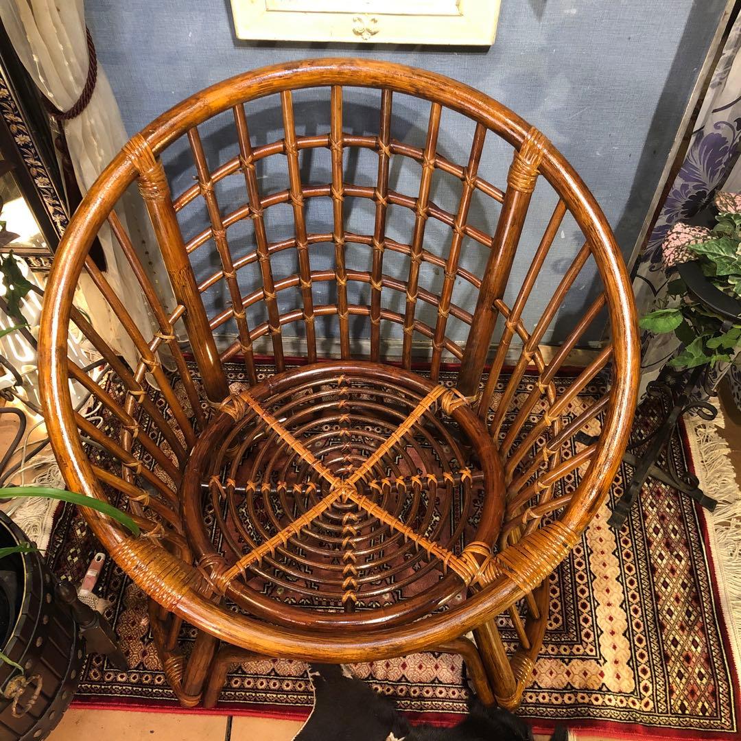 古家具ビンテージ　籐ラタン　シングルチェア 椅子 ラタンチェア