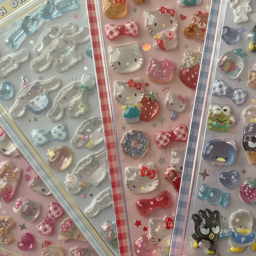 正規品◎ボンボンドロップシール4点セット　キティ赤•ピンク、はぴだん、シナモン