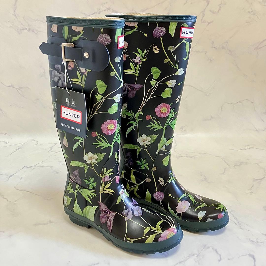 【新品タグ付】HUNTER ハンター 花柄レインブーツ RHSコラボ 長靴
