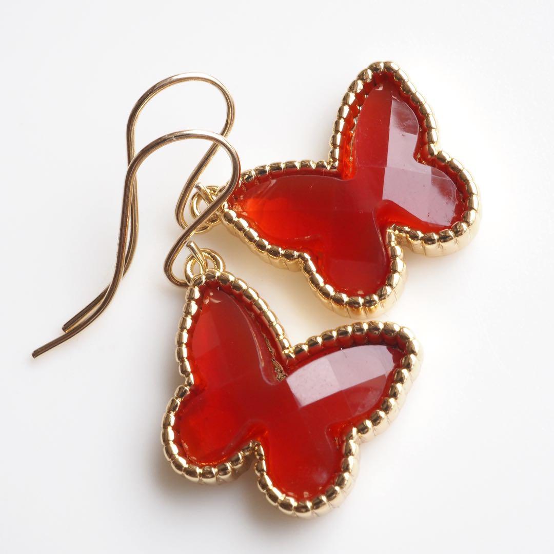 【ｔａｍａ☆彡】宝石質カーネリアンのバタフライピアス