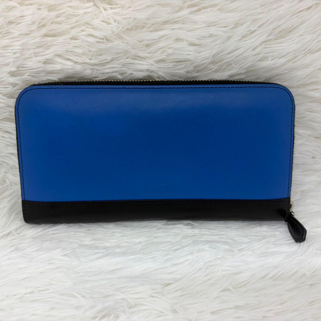 未使用級✨プラダ　長財布　ラウンドファスナー　シャイン　バイカラー　レザー　青